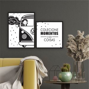 Quadro 40x60cm Kombi Menina Frase Moldura Preta