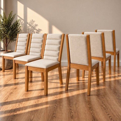 Kit 6 Cadeiras Estofadas para Mesa de Jantar Evelin