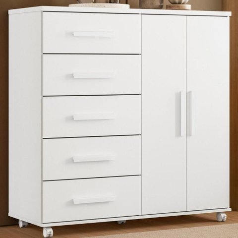 Cômoda Sapateira 2 Portas 5 Gavetas Multiuso Branco