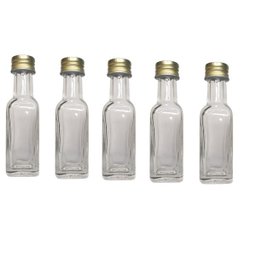 Kit 200 Garrafinhas de Vidro Whisky 20Ml com Tampas Aluminio Dourada 8,5cm - 1 Kit 200 Garrafinhas de Vidro Whisky 20Ml com Tampas Aluminio Dourada 8,5cm - 1