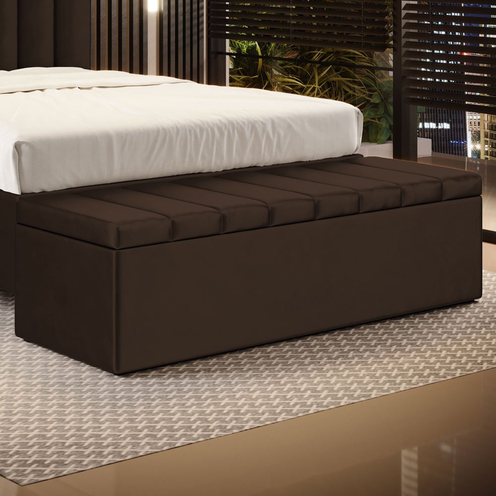 Calçadeira Baú Navi 160 para Cama Queen N-027 Veludo Marrom Chocolate Aradecor