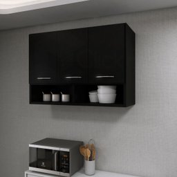 Armário Parede Suspenso Multiuso Quarto Cozinha 3 Portas ClickForte Armário Multiuso Preto - 3