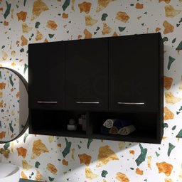 Armário Parede Suspenso Multiuso Quarto Cozinha 3 Portas ClickForte Armário Multiuso Preto - 7