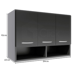 Armário Parede Suspenso Multiuso Quarto Cozinha 3 Portas ClickForte Armário Multiuso Preto - 6