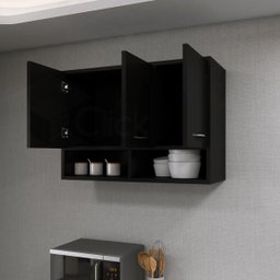 Armário Parede Suspenso Multiuso Quarto Cozinha 3 Portas ClickForte Armário Multiuso Preto - 4