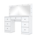 Ver imagem 3 de Penteadeira Camarim Escrivaninha Com Espelho LED 7 Gavetas Organizador Multiuso Quarto Branco