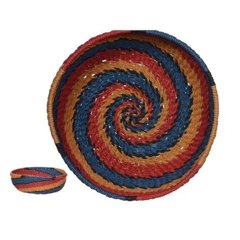 Cesta Decorativa Fibra de Papel Azul e Vermelho 30cm