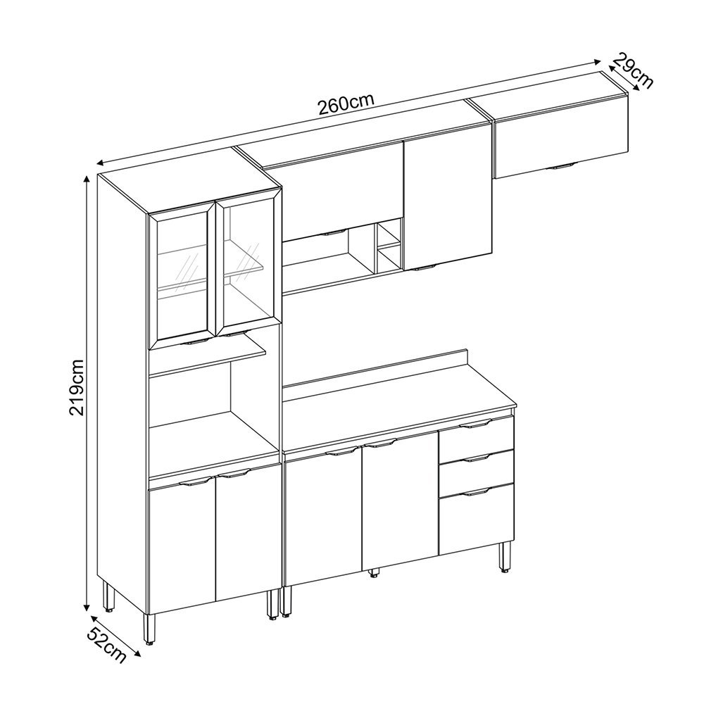 Cozinha Modulada Completa 10 Portas 02 Gavetas Firenze Avena Menta ...
