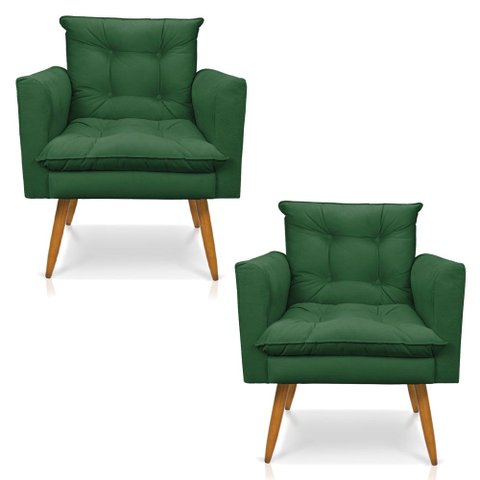 Kit 2 Poltronas Thais Suede Verde Pés Palito - Pallazio