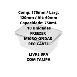 Kit 10 Marmitas Potes Dietas 750ml para Freezer Microondas - 2