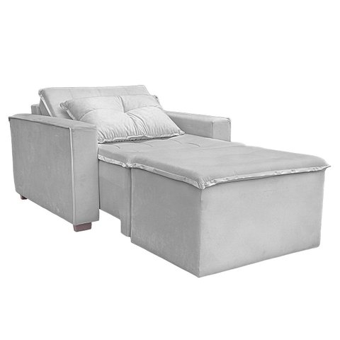 Poltrona Cama com Puff para Sala Confortavél Moderna Suede