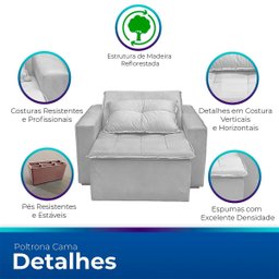 Poltrona Cama com Puff para Sala Confortavél Moderna Suede - 3