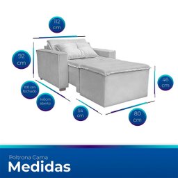 Poltrona Cama com Puff para Sala Confortavél Moderna Suede - 7