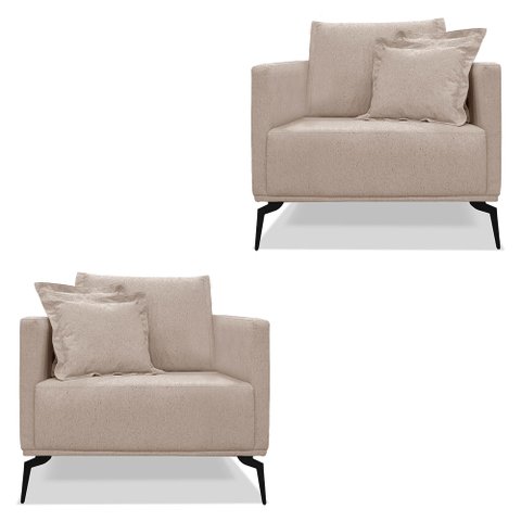 Kit 2 Poltronas Para Sala de Estar Sirius Linho Areia Pés Metálicos - Pallazio