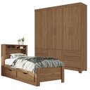 Ver imagem 1 de Guarda Roupa Casal 8 Portas Curitiba e Cama Solteiro com Gavetas Invicta Jatobá Acetinado - Santos a
