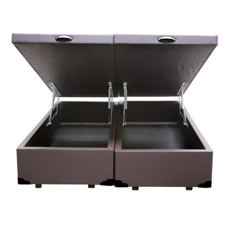 Base Box Baú Casal Bipartido Khouse Sintético Marrom 40x138x188