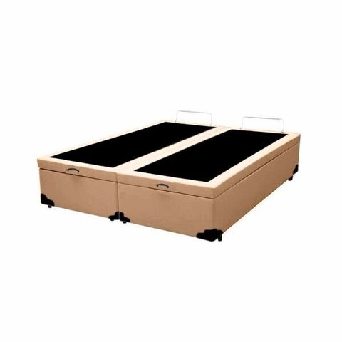 Base Box Baú Queen Bipartido Khouse Sintético Bege 40x158x198