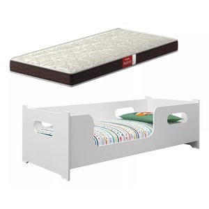 Cama Encanto Solteiro Montessoriana 100%mdf + Colchão Solteiro 188x88 Prodormir - Branca