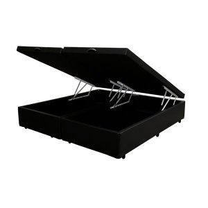 Base Box Baú Queen Bipartido Khouse Sintético Preto 40x158x198