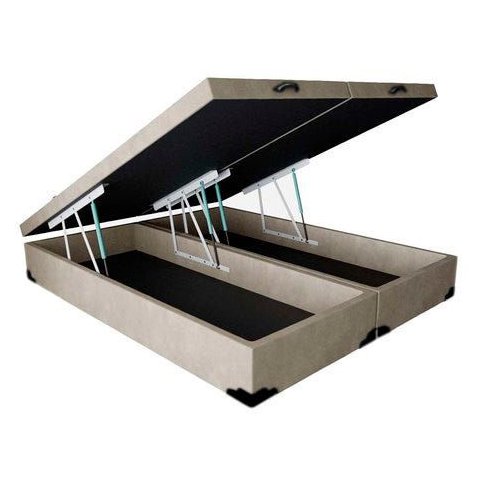 Base Box Baú Queen Bipartido Khouse Suede Bege 40x158x198