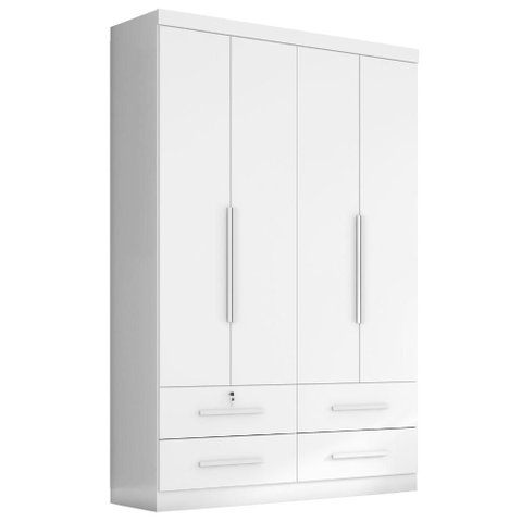 Guarda Roupa Solteiro 4 Portas 4 Gavetas Mari 154x231 cm Branco Absoluto Zanz