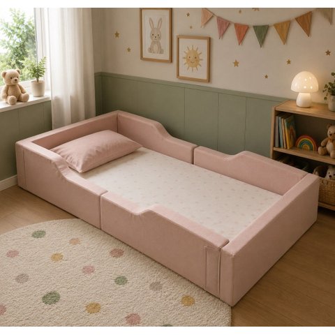 Cama Solteiro com Proteção Lateral Estofada Montessoriana