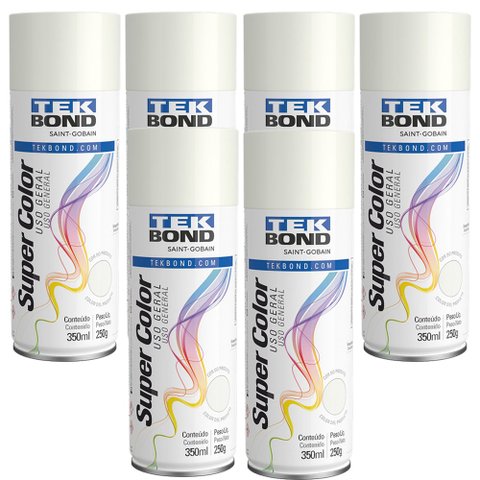 Kit 6 Tekspray Tinta Super Color Uso Geral Branco Fosco 350ml - Tekbond
