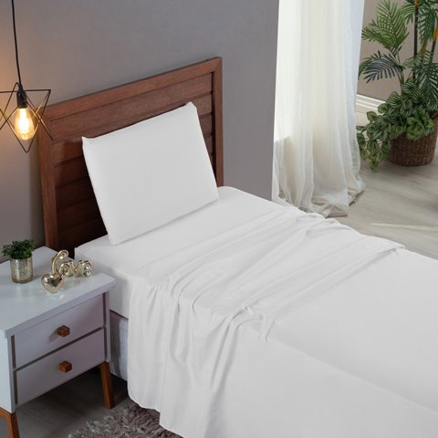 Kit Jogo de Cama Lençol Solteiro 300 Fios Algodão com Virol 3 Peças:branco