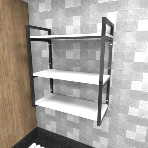 Prateleira industrial para lavanderia aço cor preto 60x30x68cm modelo ind25