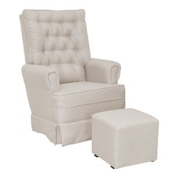 Poltrona de Amamentação Eloa com Puff Balanço Bebê Completo: Tc 180 Linho Bege - 1