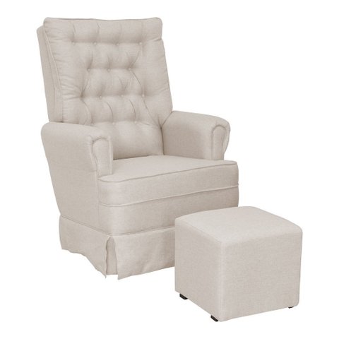 Poltrona de Amamentação Eloa com Puff Balanço Bebê Completo: Tc 180 Linho Bege