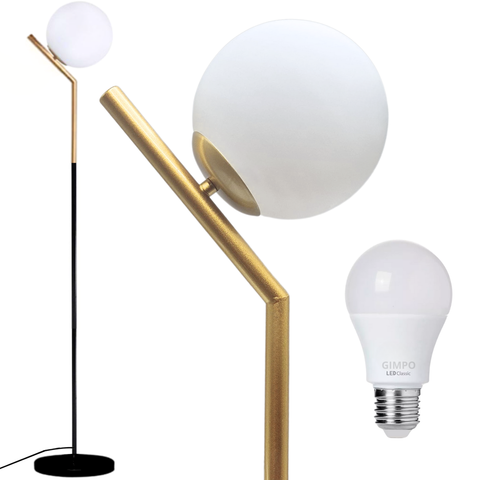Luminária Piso Chão 164cm Jabuticaba Globo Gimpo Kjtd-707-gold-preto + 1 Lâmpada 12w Led Bivolt