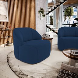 Poltrona Decorativa Living Kaya Orgânica Bouclê Azul Marinho - Desk Design - 8