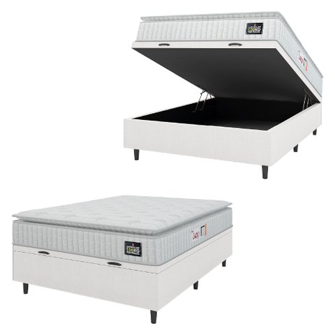 Cama Box Baú Colchão Casal Espuma D45 Lazio Pillow Top 138x188x70cm Linho Branco Hellen