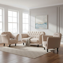 Ver imagem 2 de Kit Namoradeira + 2 Poltronas Decorativa Dália Suede Bege Pés Madeira Mz Decor
