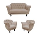 Ver imagem 3 de Kit Namoradeira + 2 Poltronas Decorativa Dália Suede Bege Pés Madeira Mz Decor