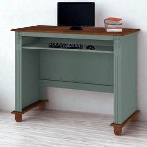 Escrivaninha de Madeira com Porta Teclado e Pés Torneados - Verde Menta com Tampo e Base Imbuia