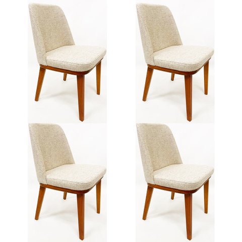 Cadeira Jantar modelo Gold Tecido Linho madeira nobre maciça Kit 4 Peças