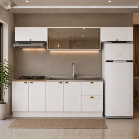 Cozinha Modulada Olivia 5 Peças com Aéreo de 120cm com Vidro Reflex Poliman Móveis