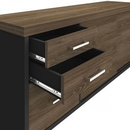 Armário para Escritório 2 Portas 3 Gavetas Charuto/Preto - Artany Móveis - 5