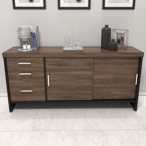 Armário para Escritório 2 Portas 3 Gavetas Charuto/Preto - Artany Móveis