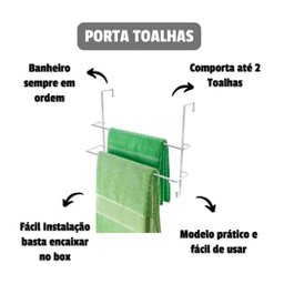 Porta Toalha Suporte  Encaixe Box Toalheiro Duplo  Preto - 5