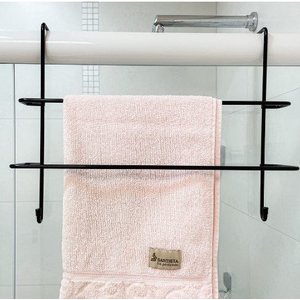 Porta Toalha Suporte  Encaixe Box Toalheiro Duplo  Preto