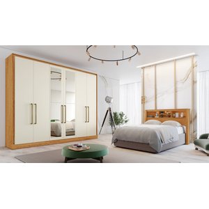 Guarda Roupa Casal Argos 6pts Mdf Espelho Peróba/off White