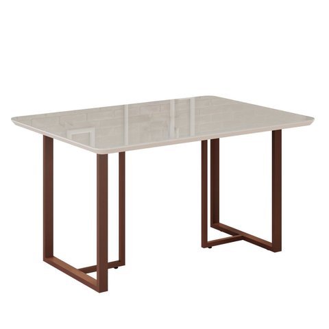 Mesa para Sala de Jantar Retangular 120x90cm MDF com Vidro Lunna Branco/Marrom/Off White