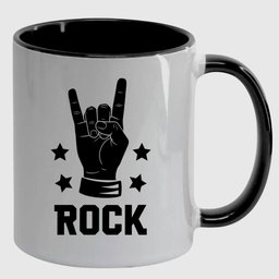 Caneca Branca com Interna Preta Y5 Rock And Roll Mãos Pretas - 1