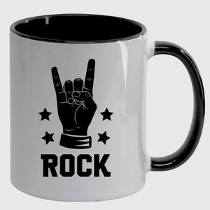 Caneca Branca com Interna Preta Y5 Rock And Roll Mãos Pretas