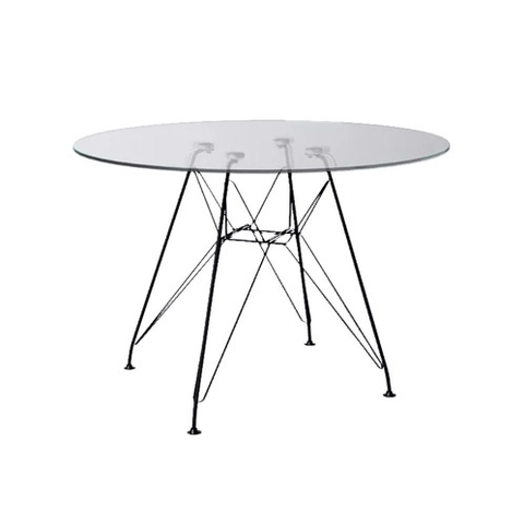 Mesa Eiffel Redonda 110cm Tampo de Vidro com Base de Ferro Preto