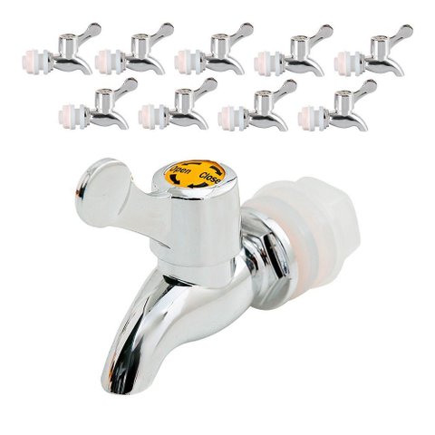 Kit 10 Torneiras para Suqueira Dispenser Plástico Prata Luxo Filtro com Vedação