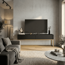 Ver imagem 3 de Rack Eros 140cm com Base Metálica Industrial Minimalista com Gavetas:preto/dourado
